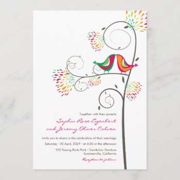 Whimsical Kissing Summer Love Birds Wedding Invite by fatfatin_box at Zazzle