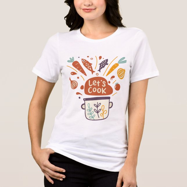 Whimsical Kitchen Scene with “Let’s Cook” Text –  Tri-Blend Shirt (Front)