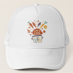 Whimsical Kitchen Scene with “Let’s Cook” Text –  Trucker Hat
