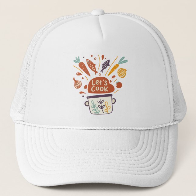 Whimsical Kitchen Scene with “Let’s Cook” Text –  Trucker Hat (Front)