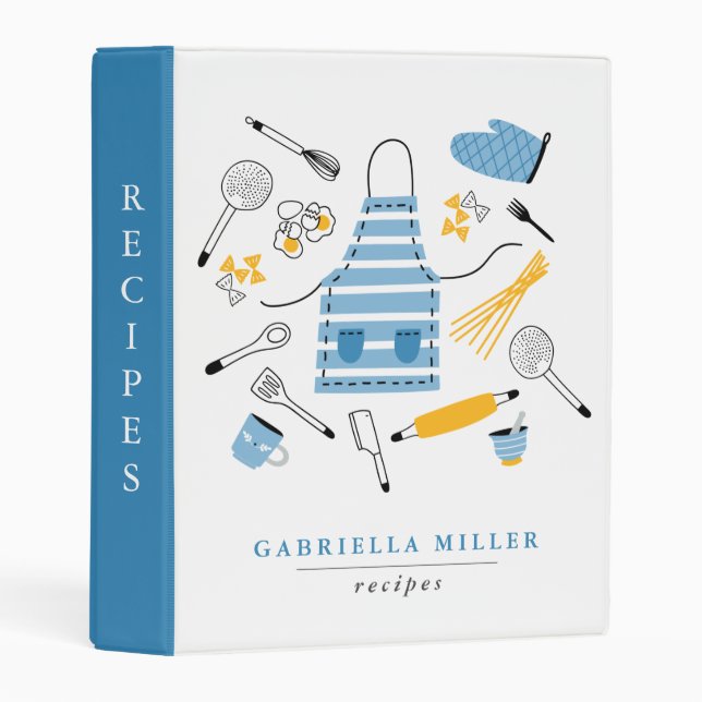Whimsical Kitchen Tools Personalized Recipe Mini Binder (Front/Spine)