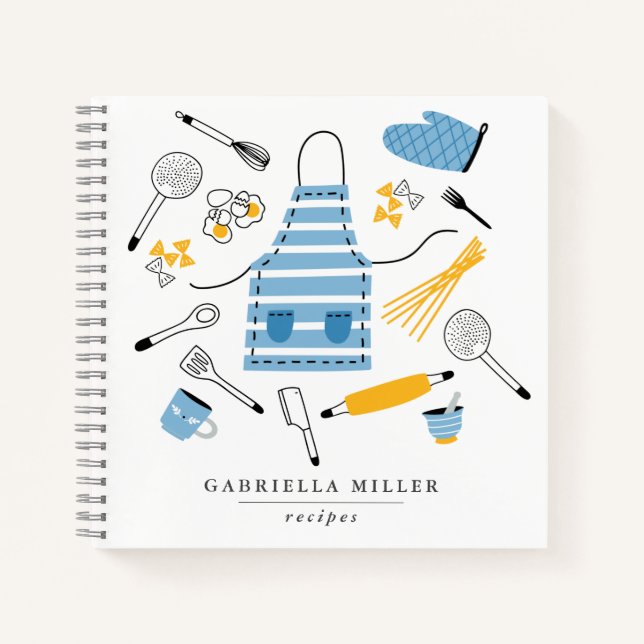 Whimsical Kitchen Tools Personalized Recipe Notebook (Front)