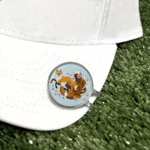 Whimsical Kitsune Fox Blue Cherry Blossoms Fantasy Golf Hat Clip