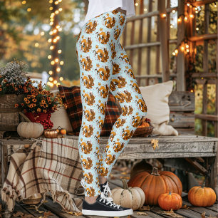 Whimsical Kitsune Fox Blue Cherry Blossoms Fantasy Leggings