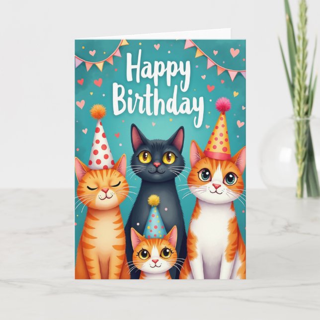 Whimsical Kitten Birthday Card (Front)
