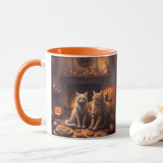 Whimsical kitten on Halloween in a cozy livingroom Mug