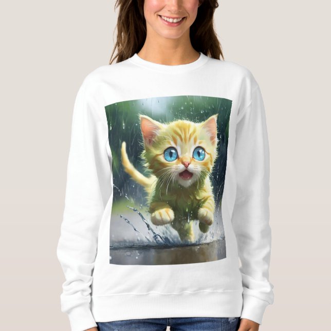 Whimsical Kitten Rain Run Women's Basic Sweatshirt (Front)