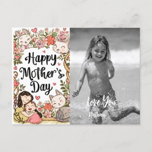  Whimsical Kitty Bunny Mothers Day AP72 Photo Holiday Postcard
