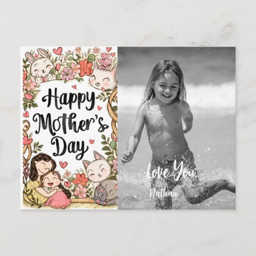 *~* Whimsical Kitty Bunny Mother&#39;s Day AP72 Photo Holiday Postcard