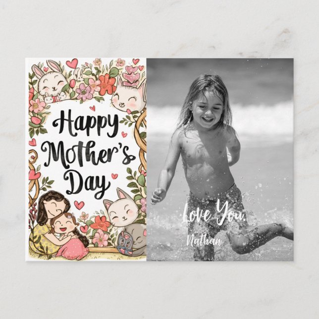 *~* Whimsical Kitty Bunny Mother's Day AP72 Photo Holiday Postcard (Front)