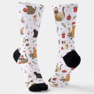Whimsical Kitty Christmas Pattern Socks