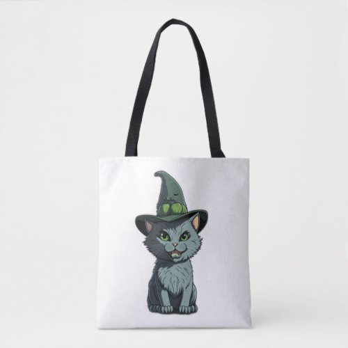 Whimsical Kitty Cute Grey Cat with Green Eyes and  Tote Bag