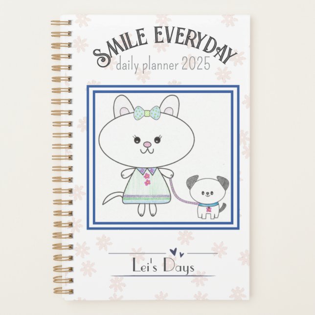 Whimsical Kitty & Kawaii Pup Daily/Monthly Planner (Front)