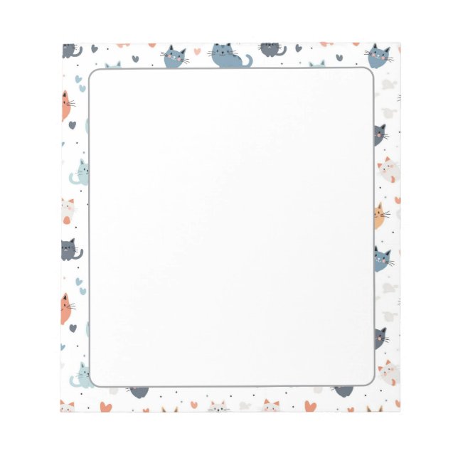 Whimsical Kitty Stationery Cute Cat Pattern Notepad (Front)