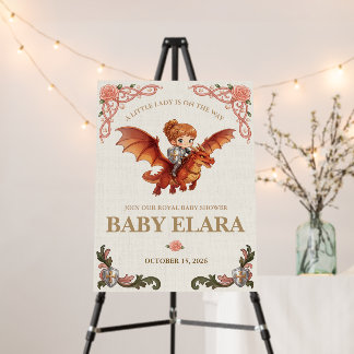 Whimsical Knight Girl and Dragon Baby Shower Foam Board