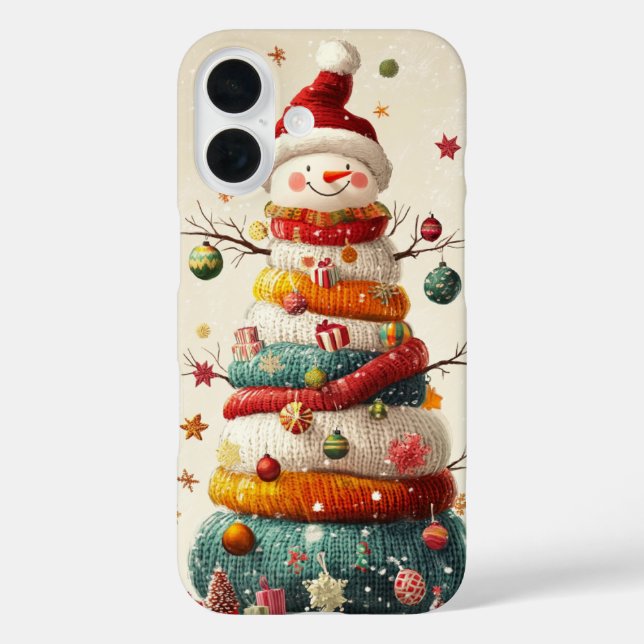 Whimsical Knitted Christmas Tree Snowman Case-Mate iPhone Case (Back)