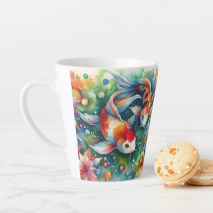 Whimsical Koi Fish in Orange & Teal – Watercolor Latte Mug