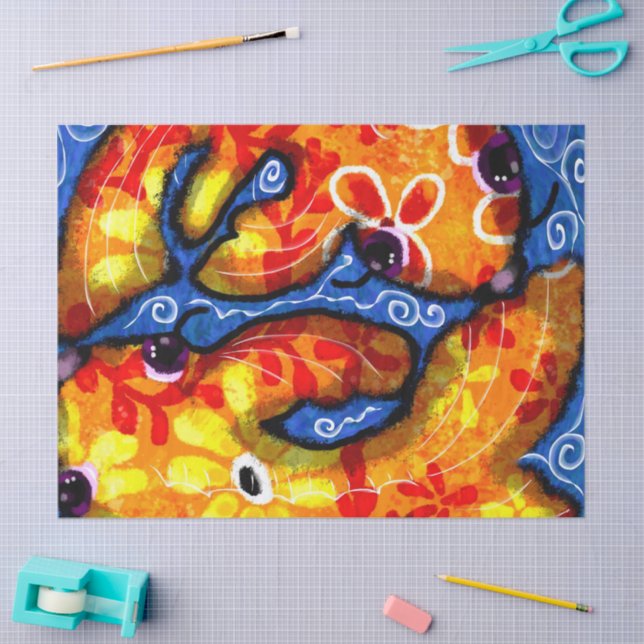Whimsical Koi Goldfish Orange Floral Decoupage Tissue Paper (Craft)