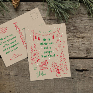Whimsical Kraft Paper Christmas Scene Postcard