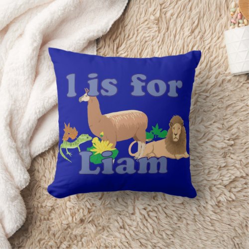 Whimsical L is for Liam Throw Pillow