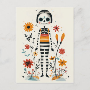 Whimsical La Catrina Floral Day of The Dead Postcard