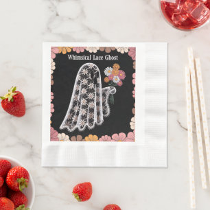 Whimsical Lace Ghost Illustration with Floral Napkins