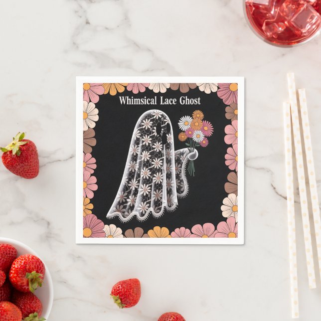 Whimsical Lace Ghost Illustration with Floral  Napkins (Insitu)