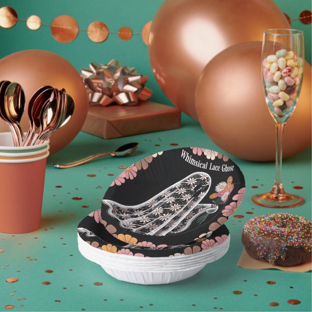 Whimsical Lace Ghost Illustration with Floral  Paper Bowls (Multi)