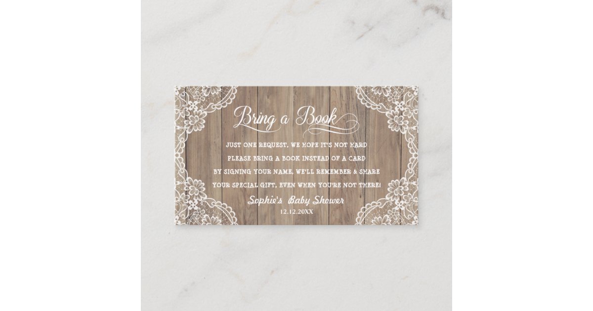 Whimsical Lace Old Barn Baby Shower Bring A Book Enclosure Card