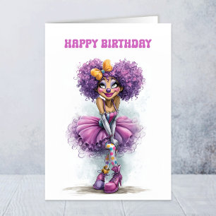 Whimsical Lady Clown Birthday Greeting Card