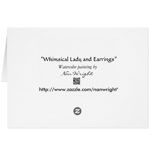 Whimsical Lady Fits Earrings in High School Card (Back Horizontal)