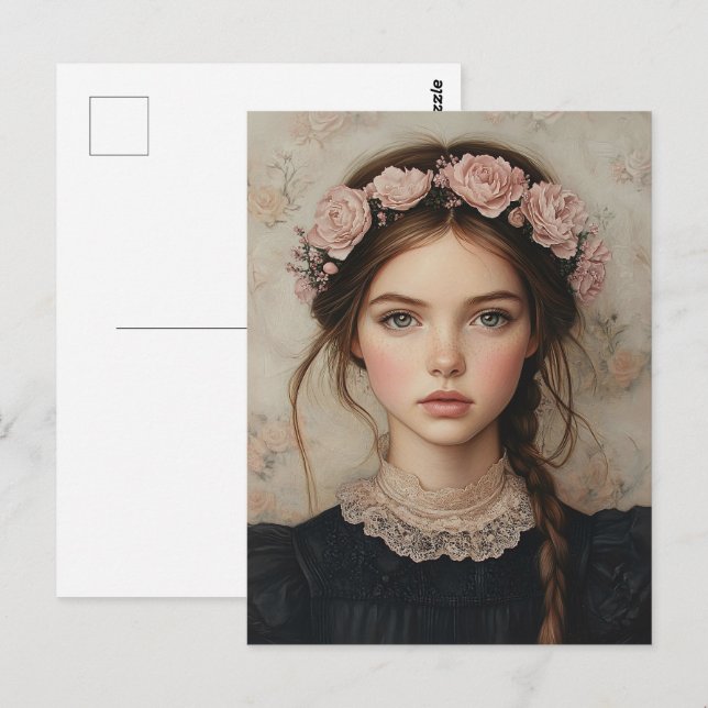 Whimsical Lady in a Flower Crown Portrait Postcard (Front/Back)