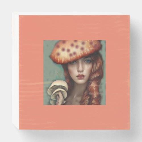whimsical lady trippy mushroom wall art gift wooden box sign
