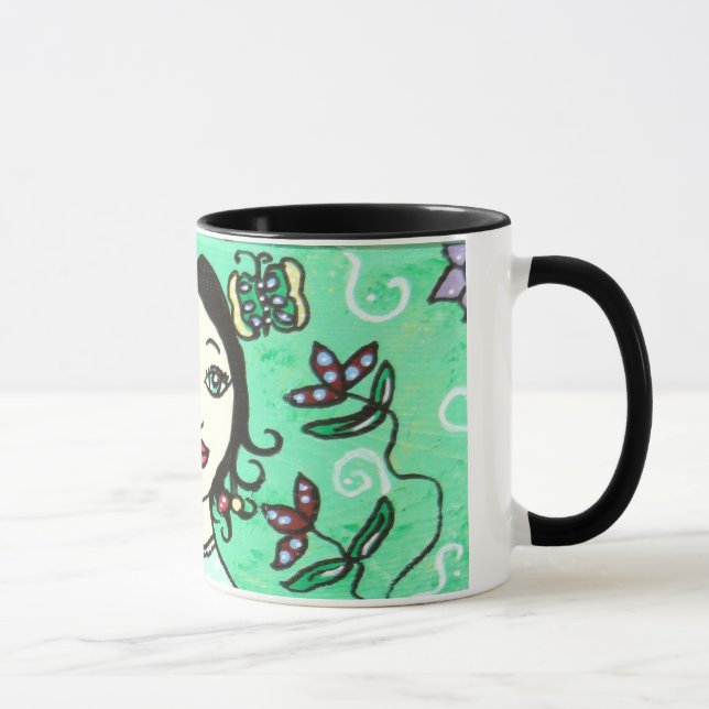 Whimsical Lady with Pretty Floral Background Mug (Right)