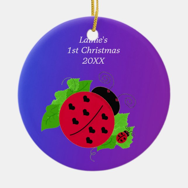 Whimsical Ladybug Baby's 1st Christmas Ceramic Ornament (Front)