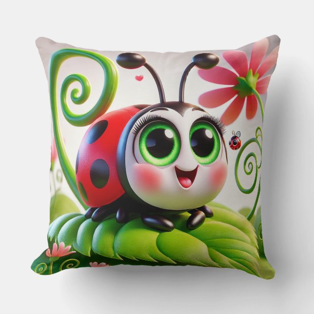 🐞 Whimsical Ladybug Character Art For Kids Room  Throw Pillow (Front)