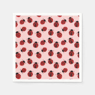 Whimsical Ladybug Pattern on Pink Napkins