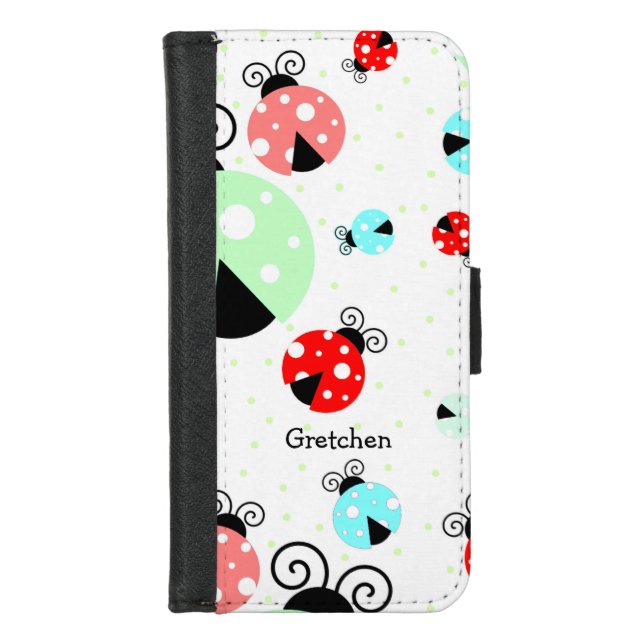 Whimsical Ladybug Personalized iPhone Wallet Case (Front)