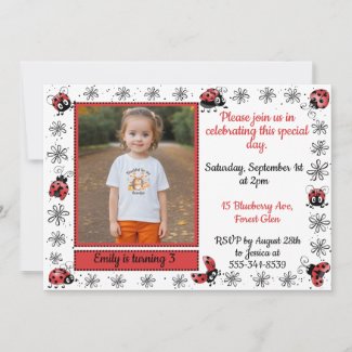 Whimsical Ladybug Photo Birthday Invitation