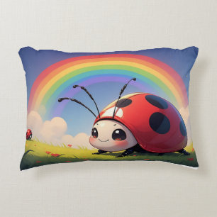 Whimsical Ladybug Rainbow Cute Bug Illustration Accent Pillow