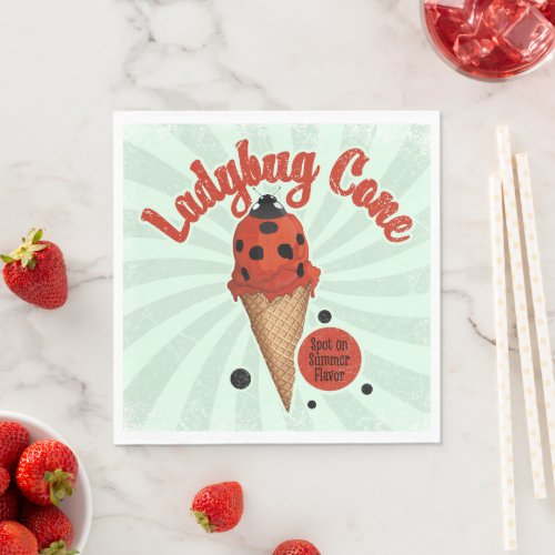 Whimsical Ladybug | Retro Ice Cream Art Napkins