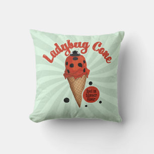 Whimsical Ladybug Retro Ice Cream Art Throw Pillow