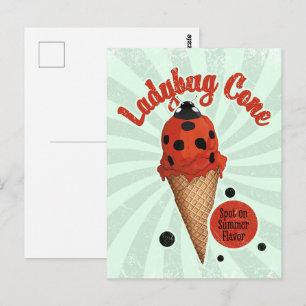 Whimsical Ladybug   Retro Vintage Ice Cream Art Postcard