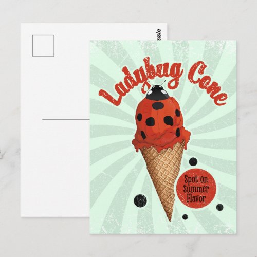 Whimsical Ladybug | Retro Vintage Ice Cream Art Postcard