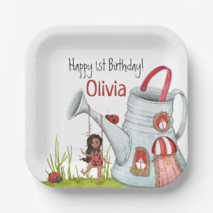 Whimsical LadyBug Swing Garden House 1st Birthday Paper Plates