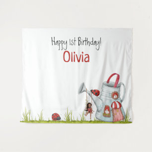 Whimsical LadyBug Swing Garden House 1st Birthday Tapestry