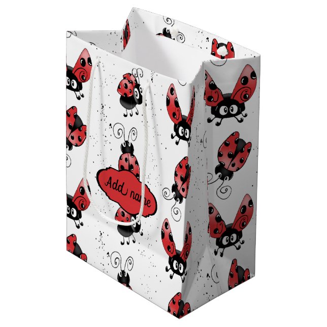 Whimsical Ladybug With Paint Splatters Medium Gift Bag (Front Angled)