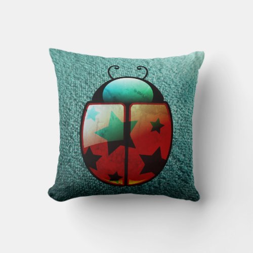 Whimsical Ladybug with Stars Throw Pillow