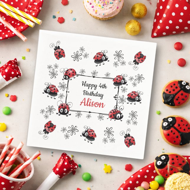 Whimsical Ladybugs Birthday Napkins (Creator Uploaded)