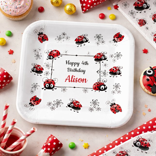 Whimsical Ladybugs Birthday Paper Plates (Creator Uploaded)
